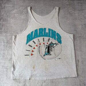 MLB Florida Marlins Shirt Mens XL Gray 1993 Vintage Tank Top Distressed Graphic